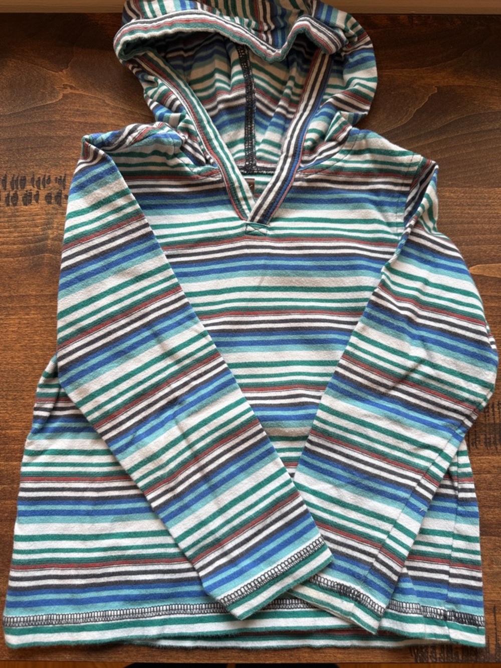 Tea Collection Striped Hooded Pullover in Blue, Teal, White, Brown